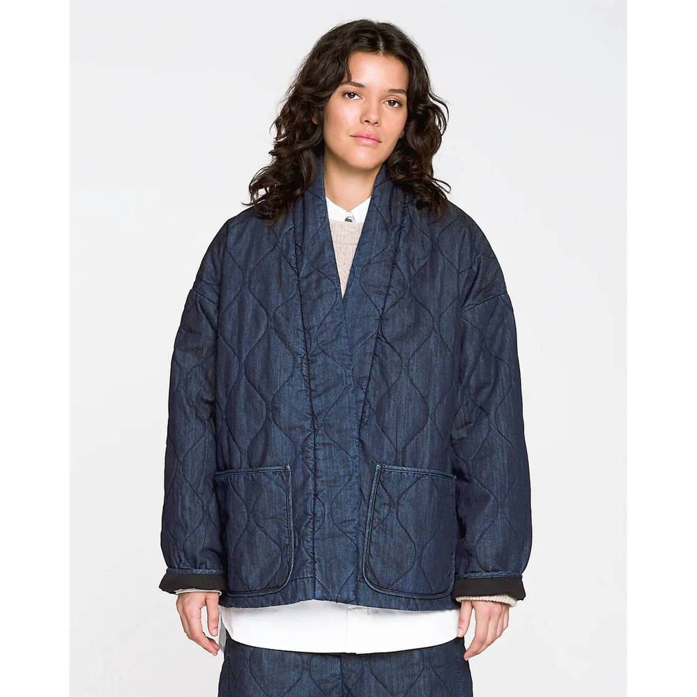NEW GIRLS OF DUST edo quilted denim jacket in indigo
